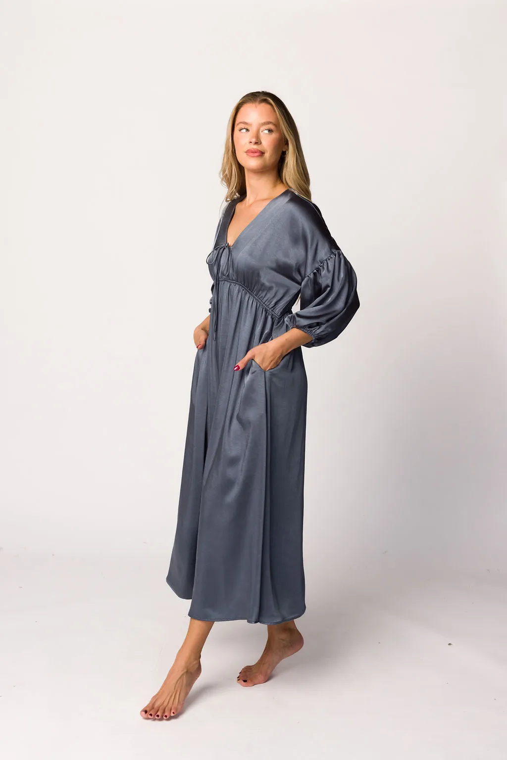 Hunter Premium *Satin* Midi Dress in Blue Granite - Bump Friendly