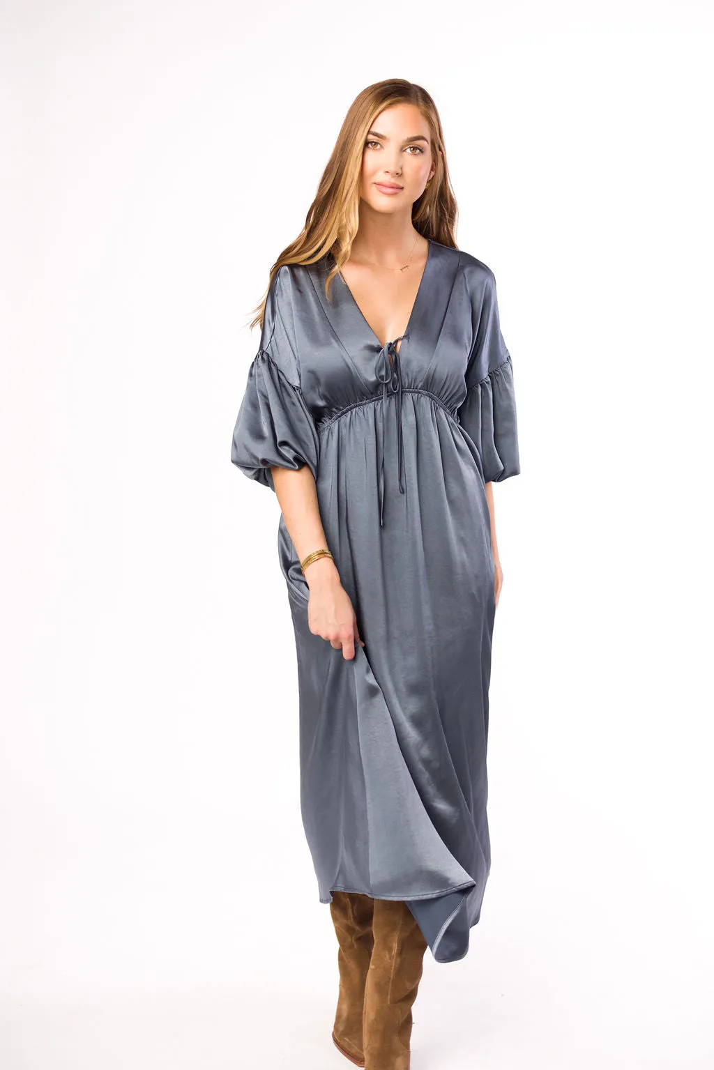 Hunter Premium *Satin* Midi Dress in Blue Granite - Bump Friendly