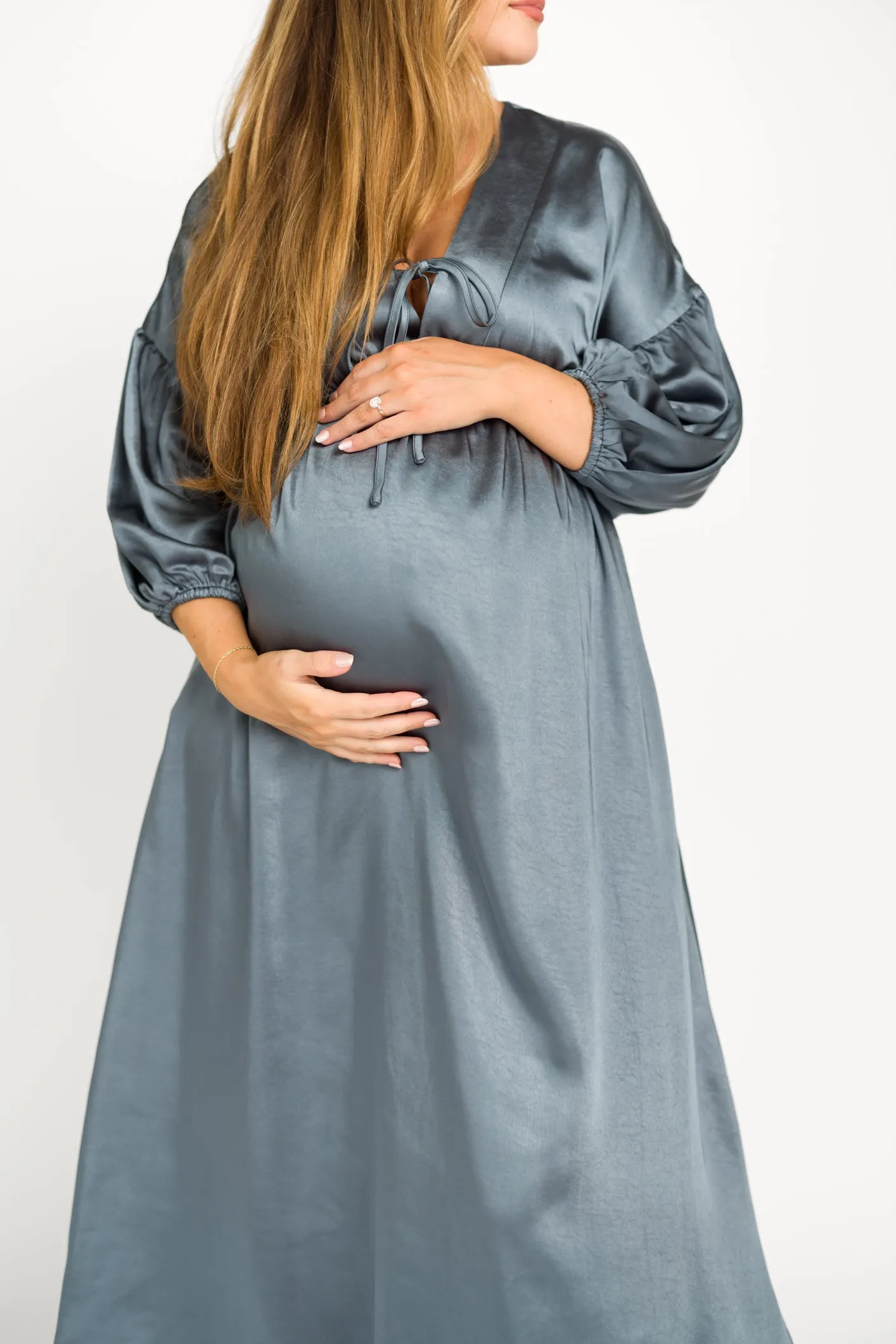 Hunter Premium *Satin* Midi Dress in Blue Granite - Bump Friendly