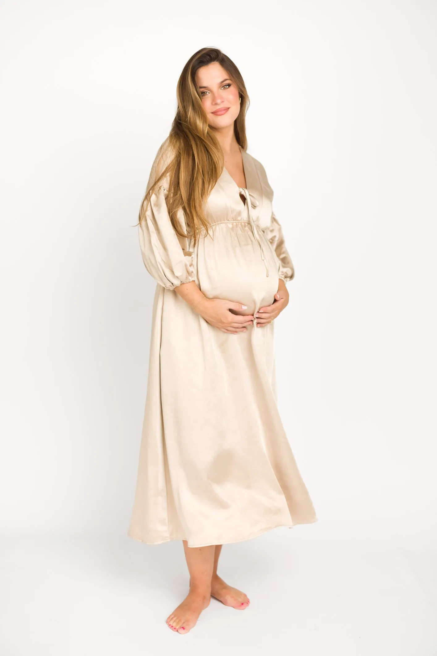 Hunter Premium *Satin* Midi Dress in Champagne - Bump Friendly