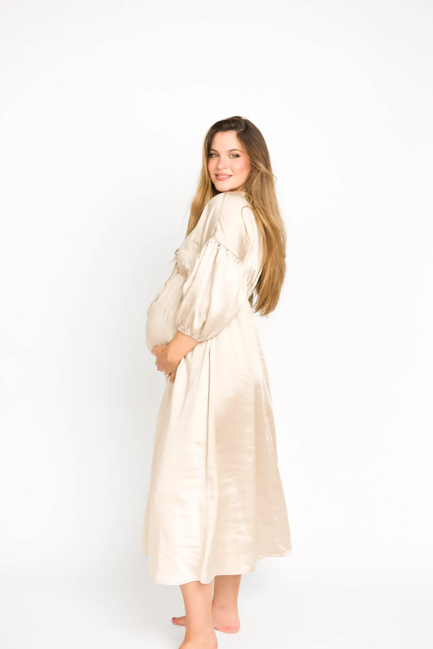 Hunter Premium *Satin* Midi Dress in Champagne - Bump Friendly