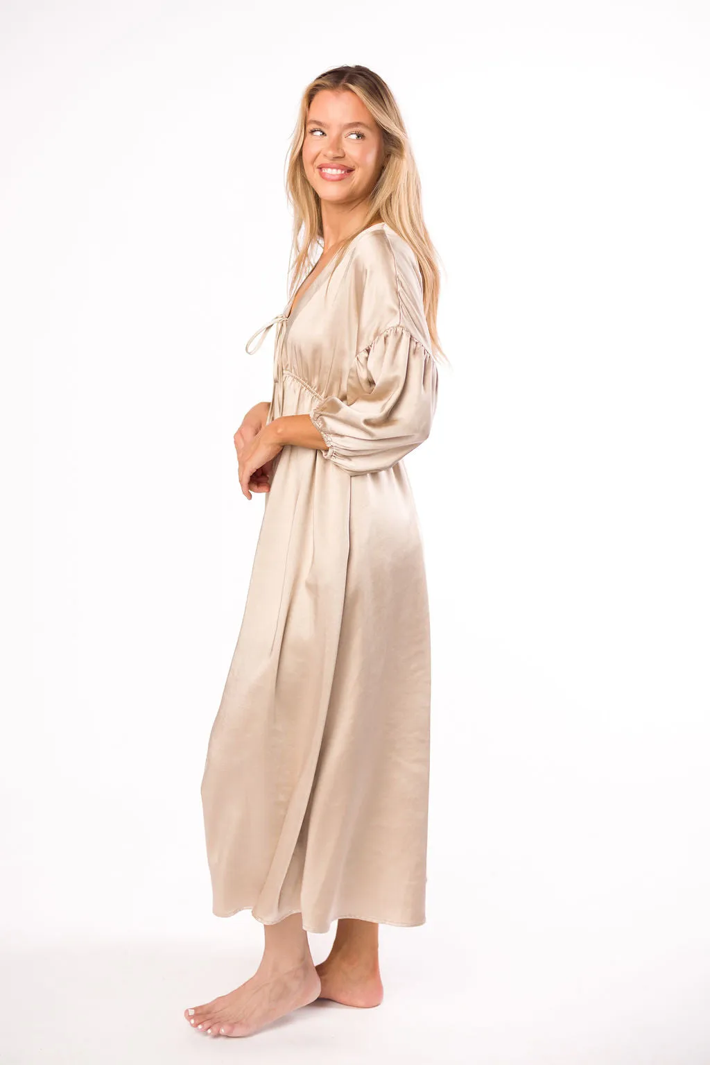 Hunter Premium *Satin* Midi Dress in Champagne - Bump Friendly