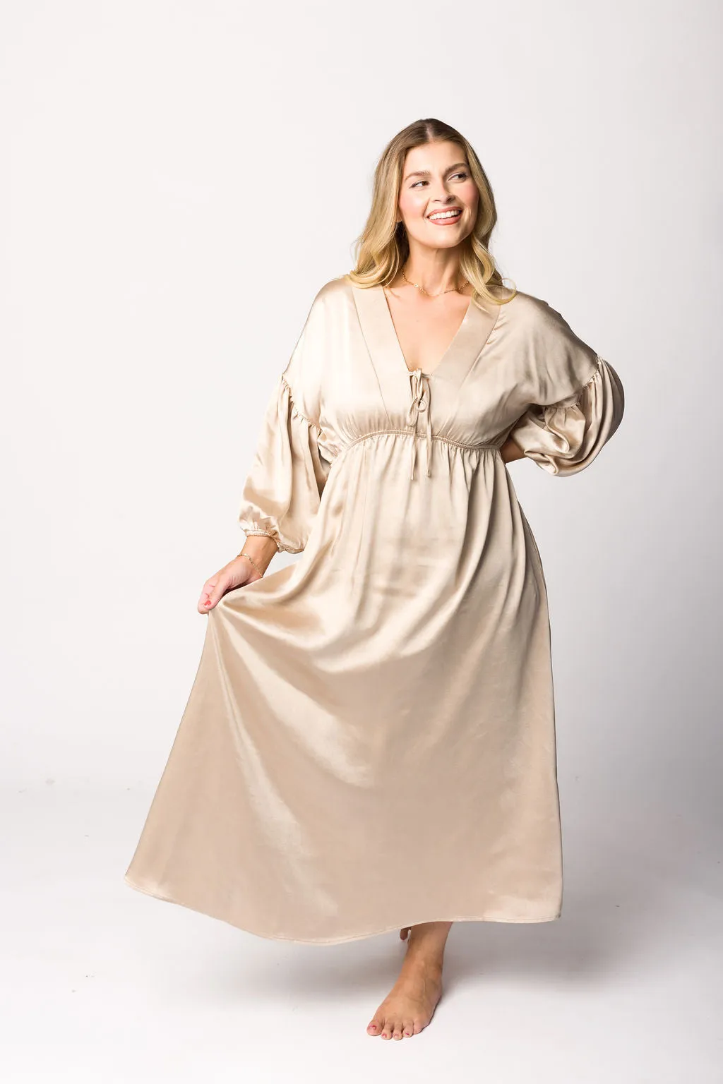 Hunter Premium *Satin* Midi Dress in Champagne - Bump Friendly