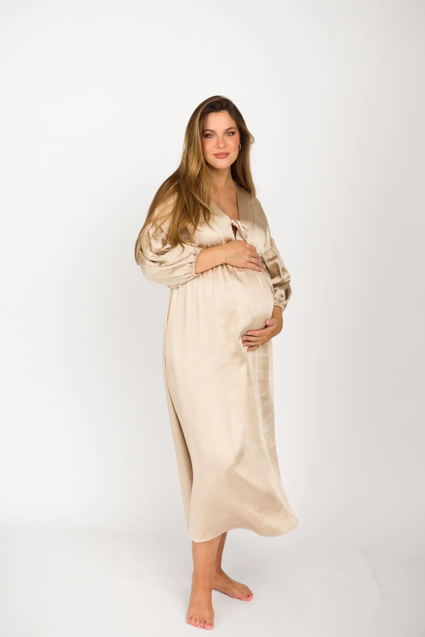 Hunter Premium *Satin* Midi Dress in Champagne - Bump Friendly