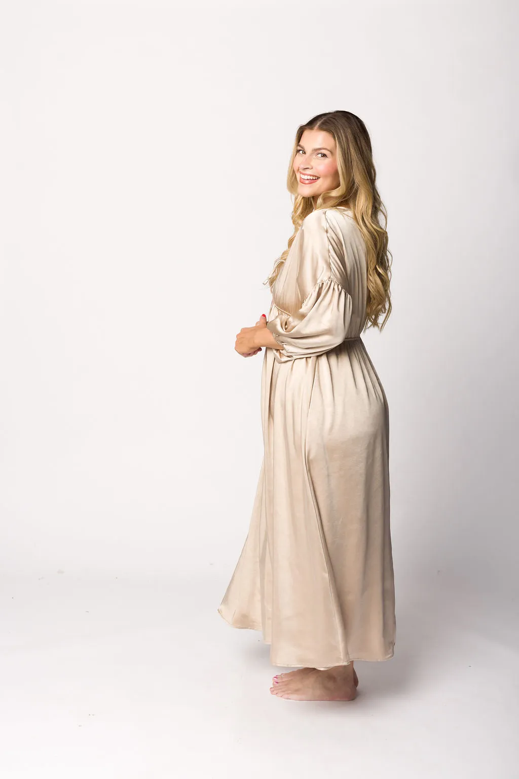 Hunter Premium *Satin* Midi Dress in Champagne - Bump Friendly