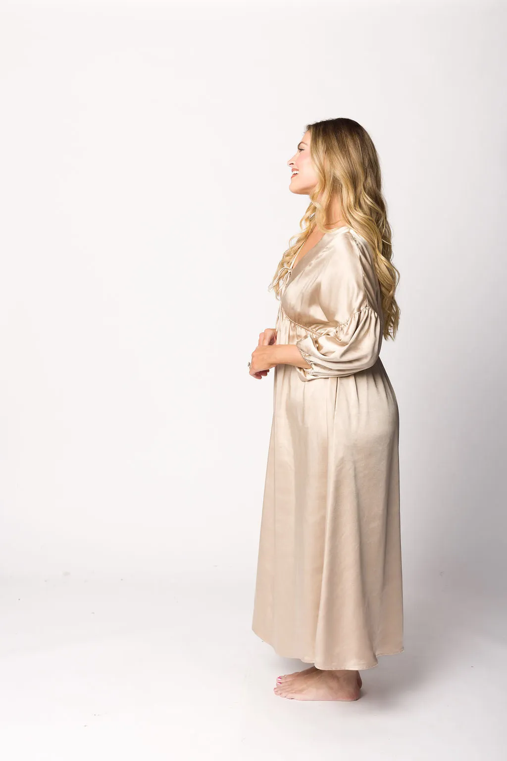 Hunter Premium *Satin* Midi Dress in Champagne - Bump Friendly