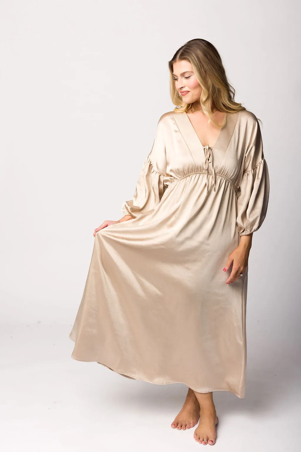 Hunter Premium *Satin* Midi Dress in Champagne - Bump Friendly