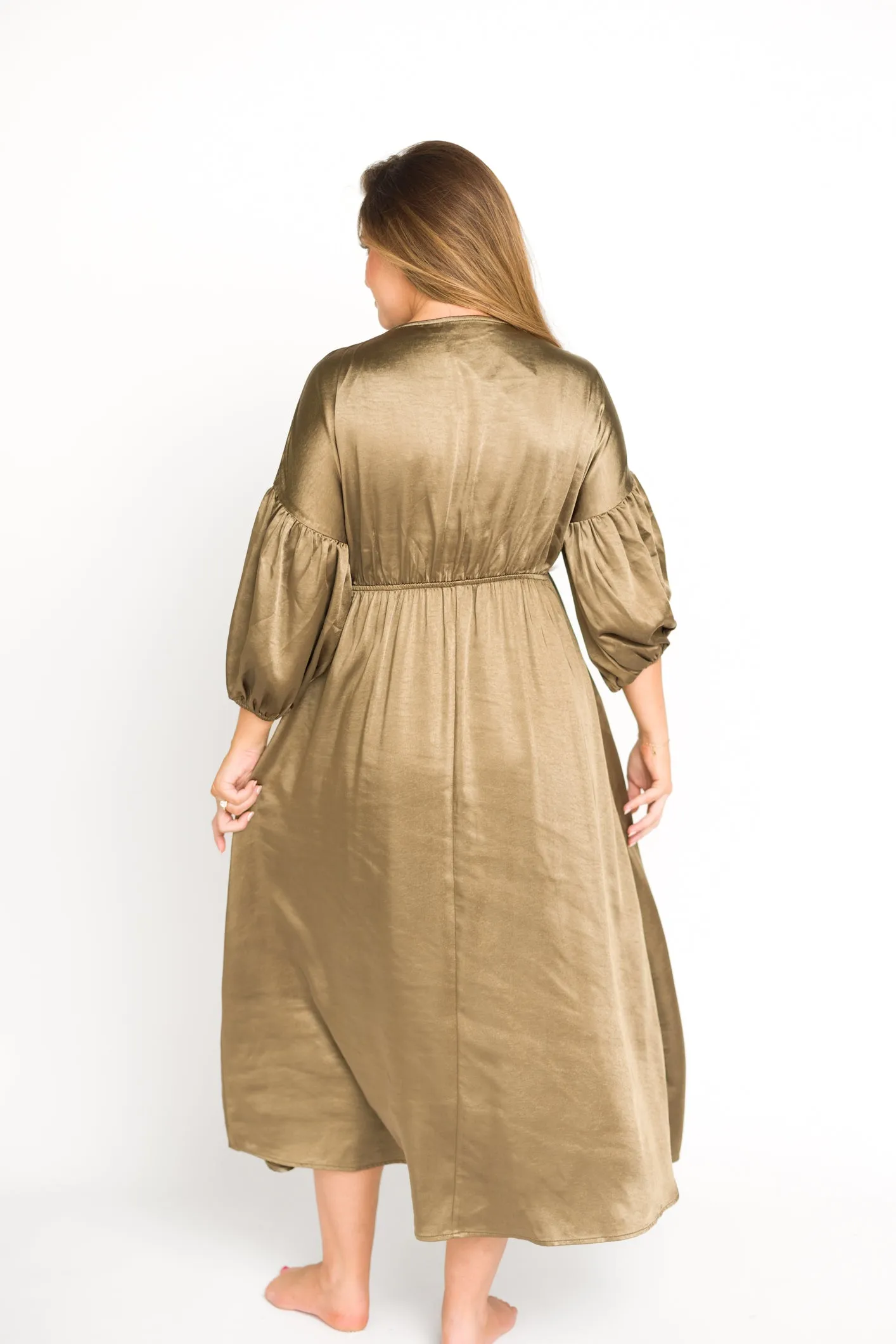 Hunter Premium *Satin* Midi Dress in Tapenade - Bump Friendly