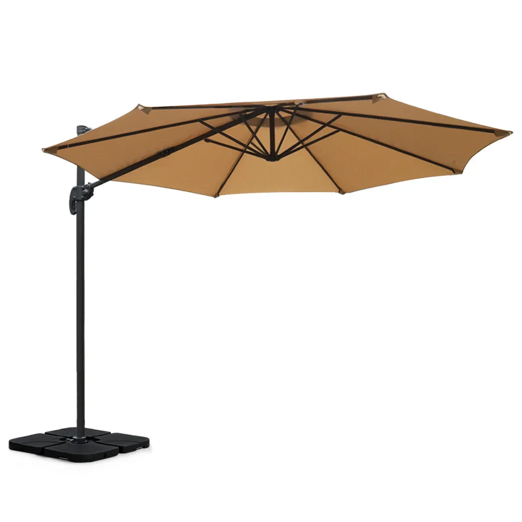 Instahut Outdoor Umbrella 3m Base Cantilever Beach Stand Sun Roma Beige 50cm