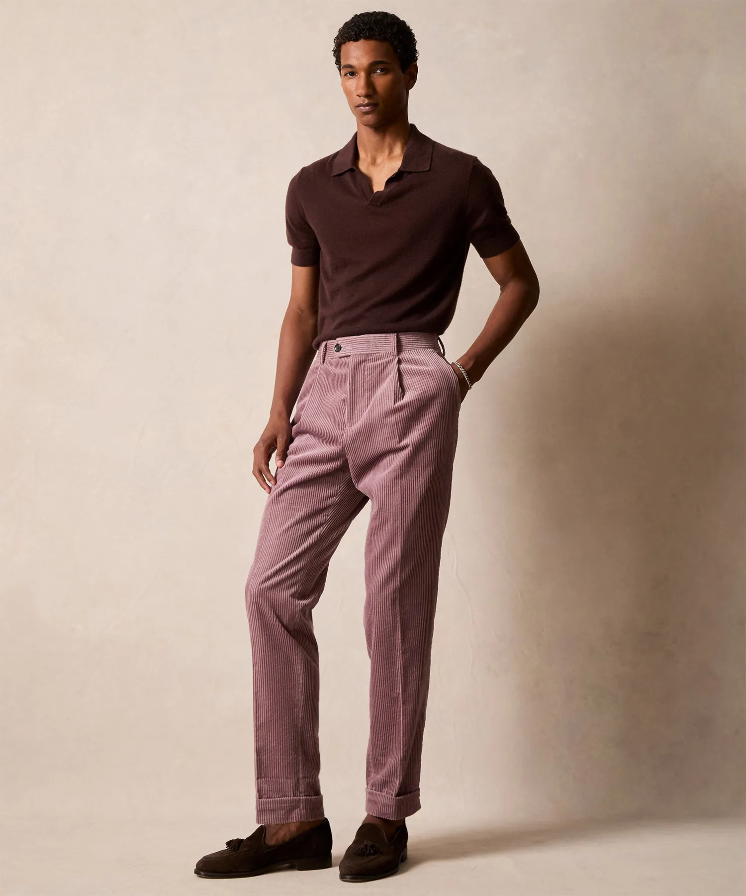 Italian Wide Wale Corduroy Madison Trouser in Mauve