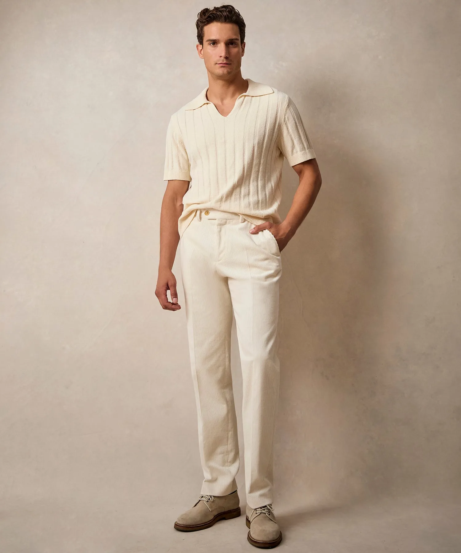 Italian Wide Wale Corduroy Sutton Trouser in White