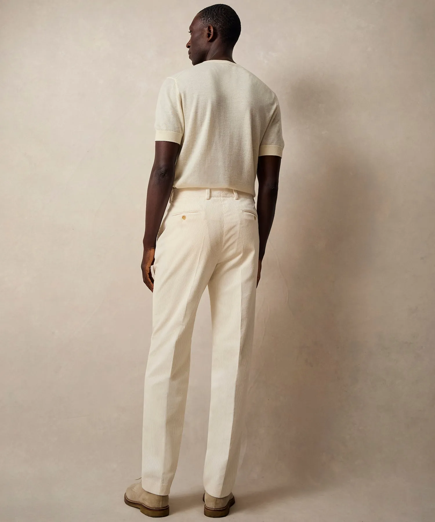 Italian Wide Wale Corduroy Sutton Trouser in White