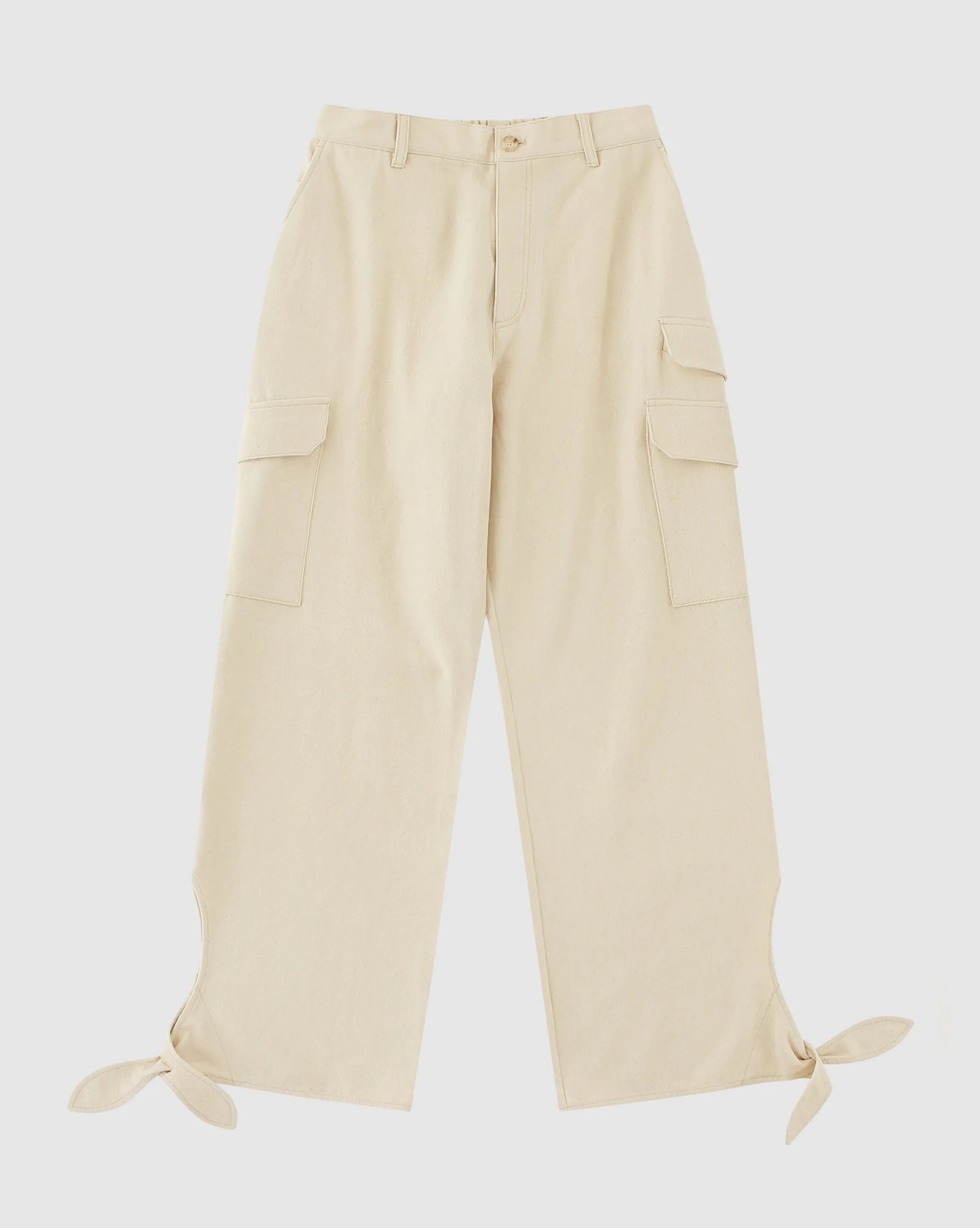 Ivory Ribbon Tie Cargo Pant