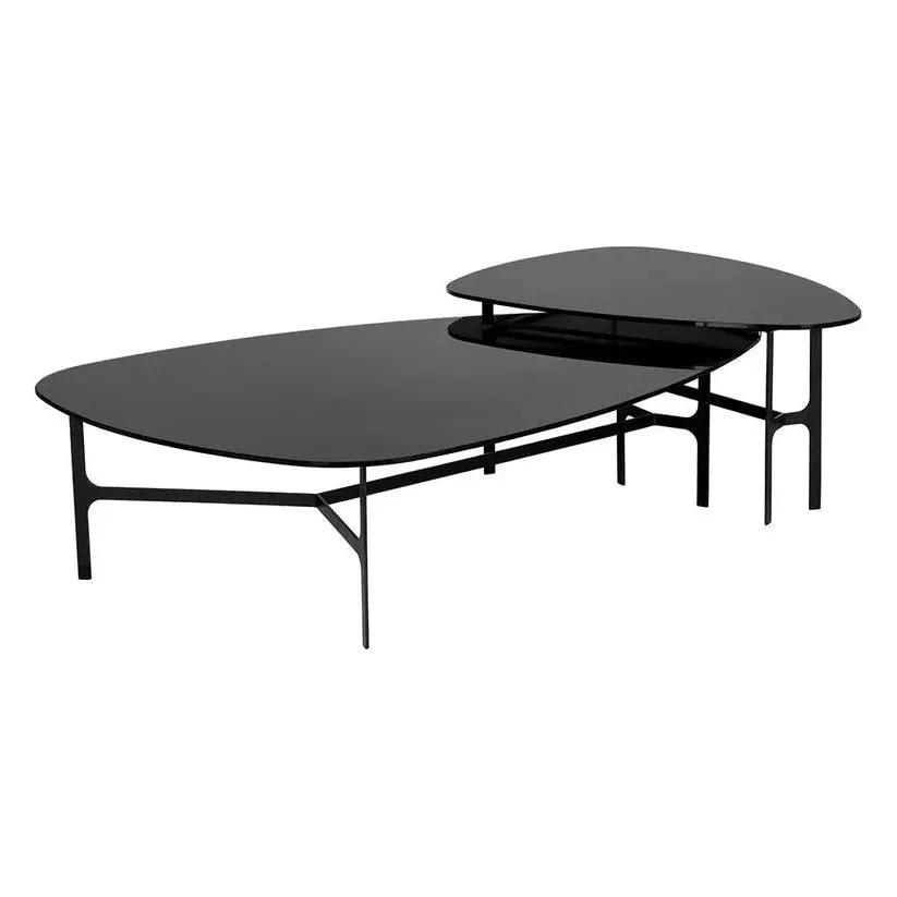 Kiernan Coffee Table With Black Glass Top And Metal Frame