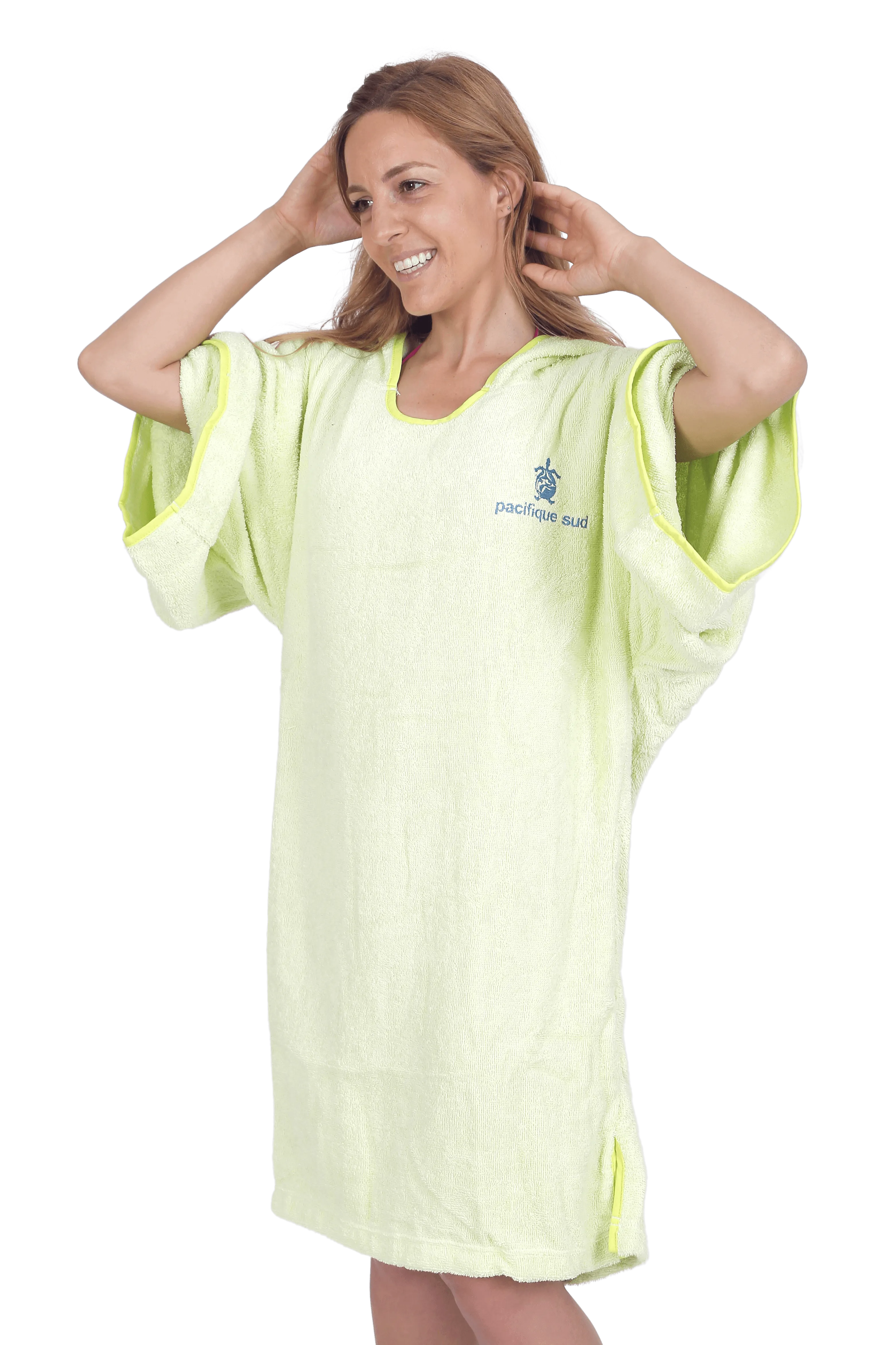 Lime Green Surf Poncho - One Size - Cotton - with sleeves