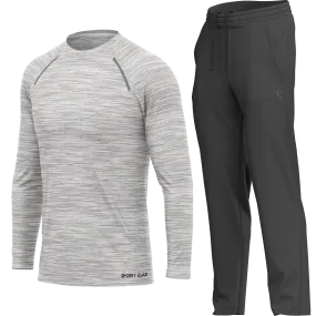 Men's White Long Sleeve T Shirt & Dark Grey Joggers Set