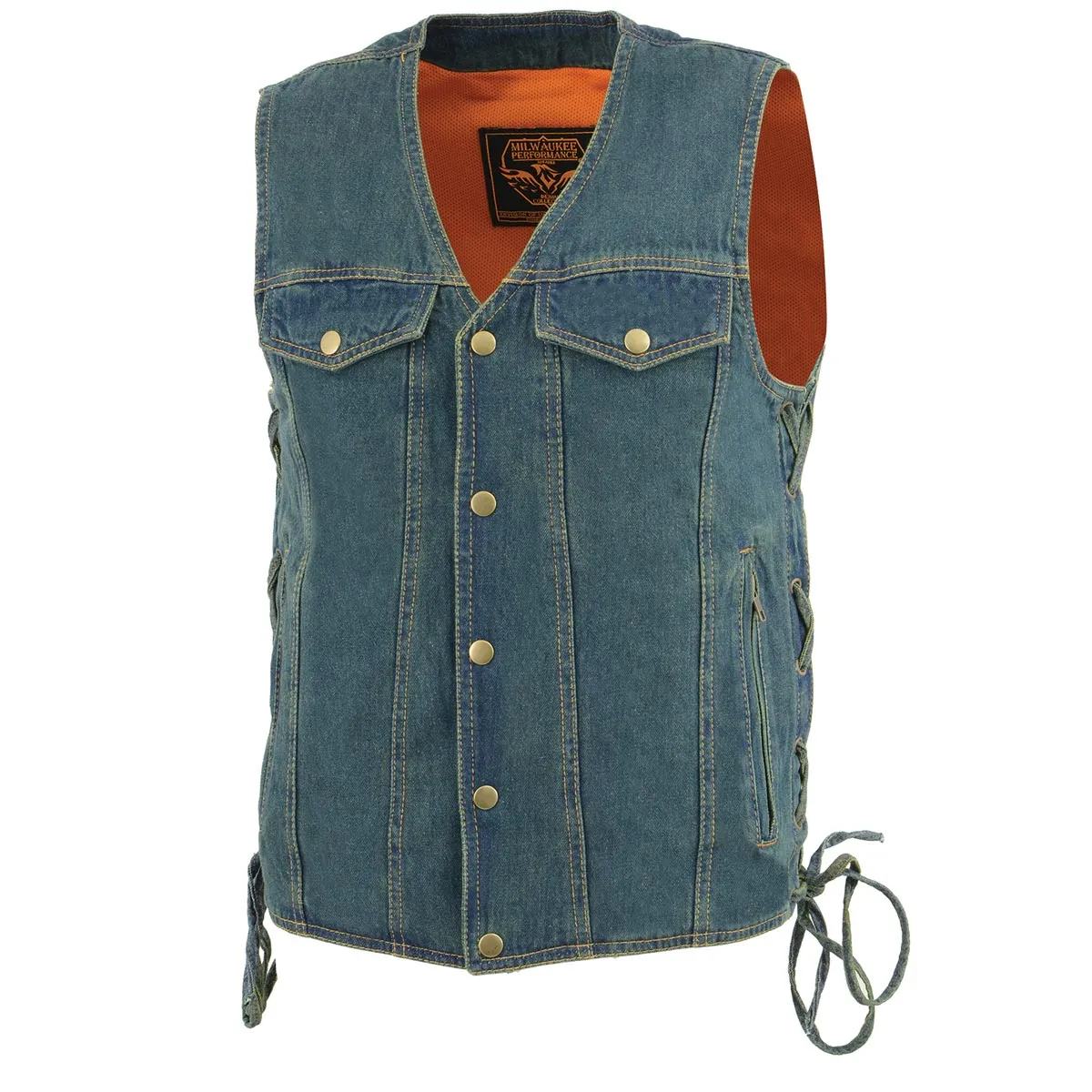 Milwaukee Leather DM1360 Men's Blue Denim Motorcycle Biker Riders Vest with Adjustable Side Laces