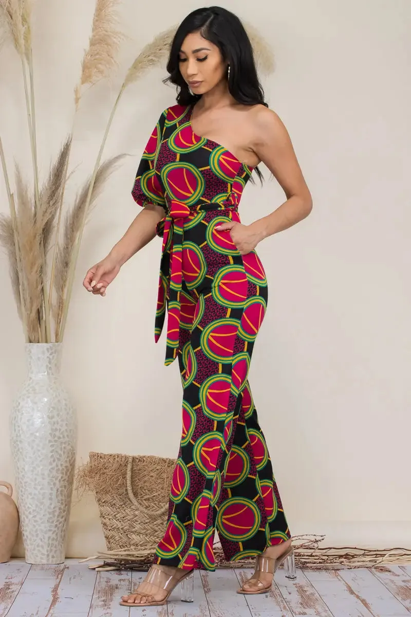 Multi Print One Shoulder Jumpsuit