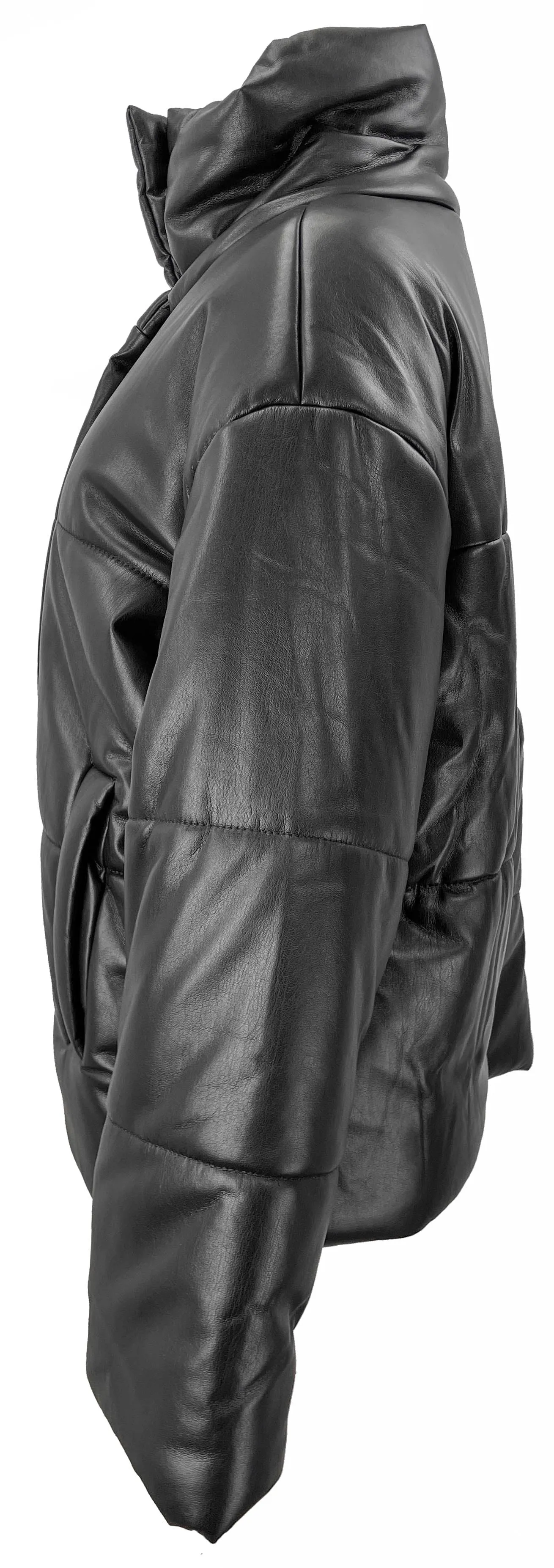 Nanushka Vegan Leather Puffer Coat in Black