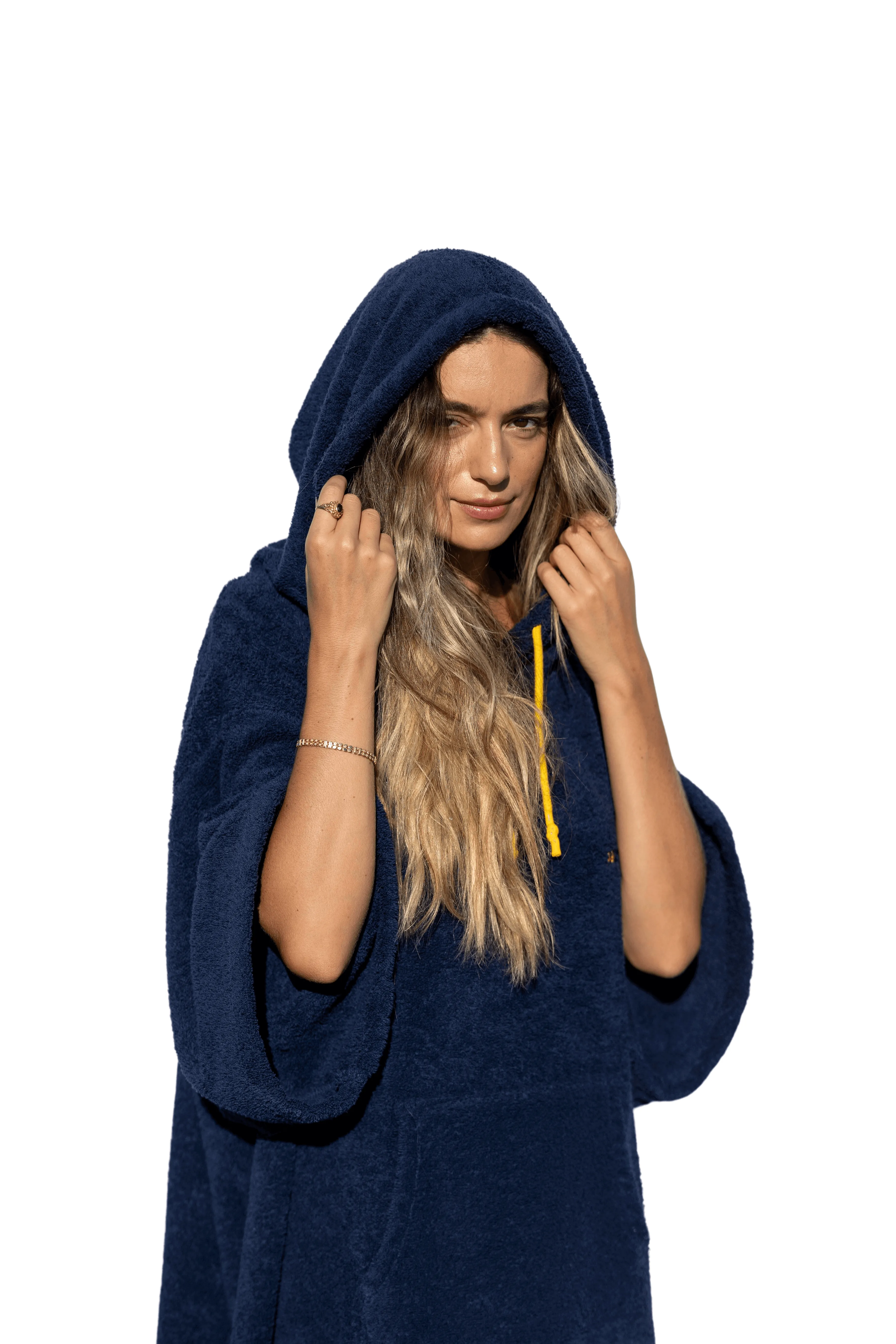 Navy Blue Surf Poncho - One Size - Cotton - with sleeves