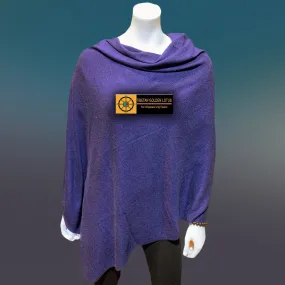 Navy Tibetan Golden Lotus Boat Neck Cashmere Poncho