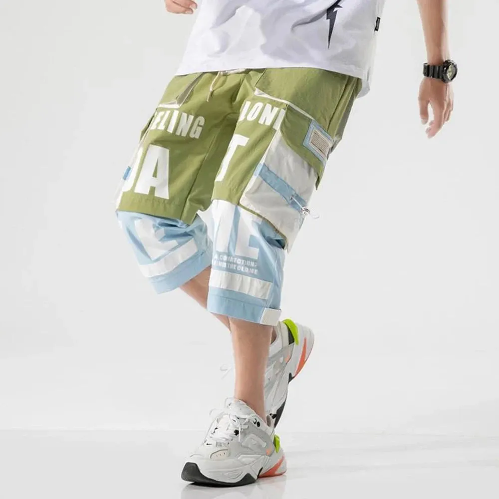 NEW Printed Patchwork Calf-Length Cargo Shorts