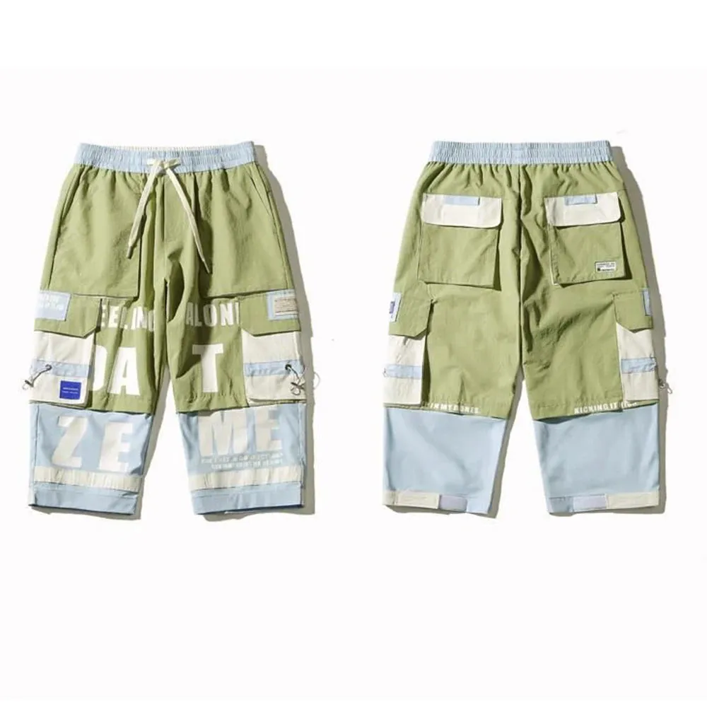 NEW Printed Patchwork Calf-Length Cargo Shorts