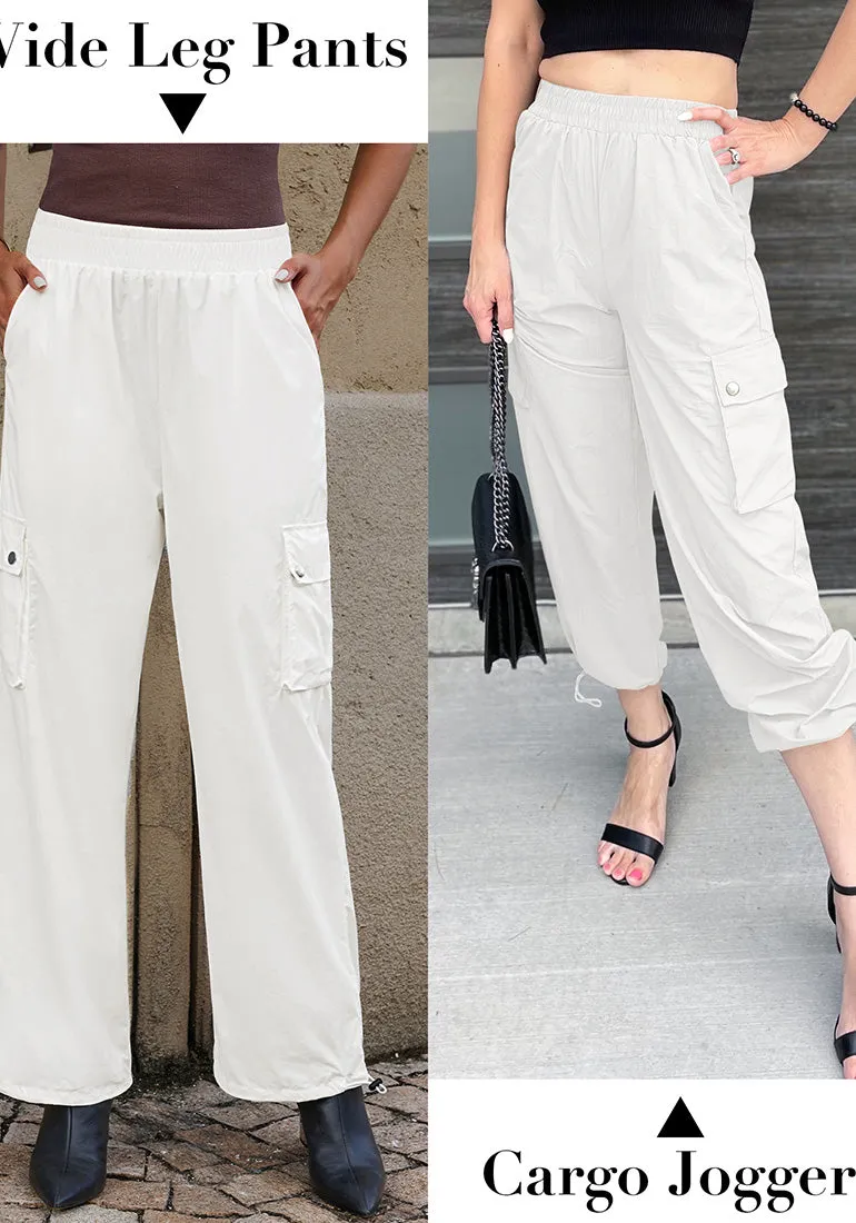 Off White Women's Casual Cargo Pant High Waisted Y2K Nylon Trousers