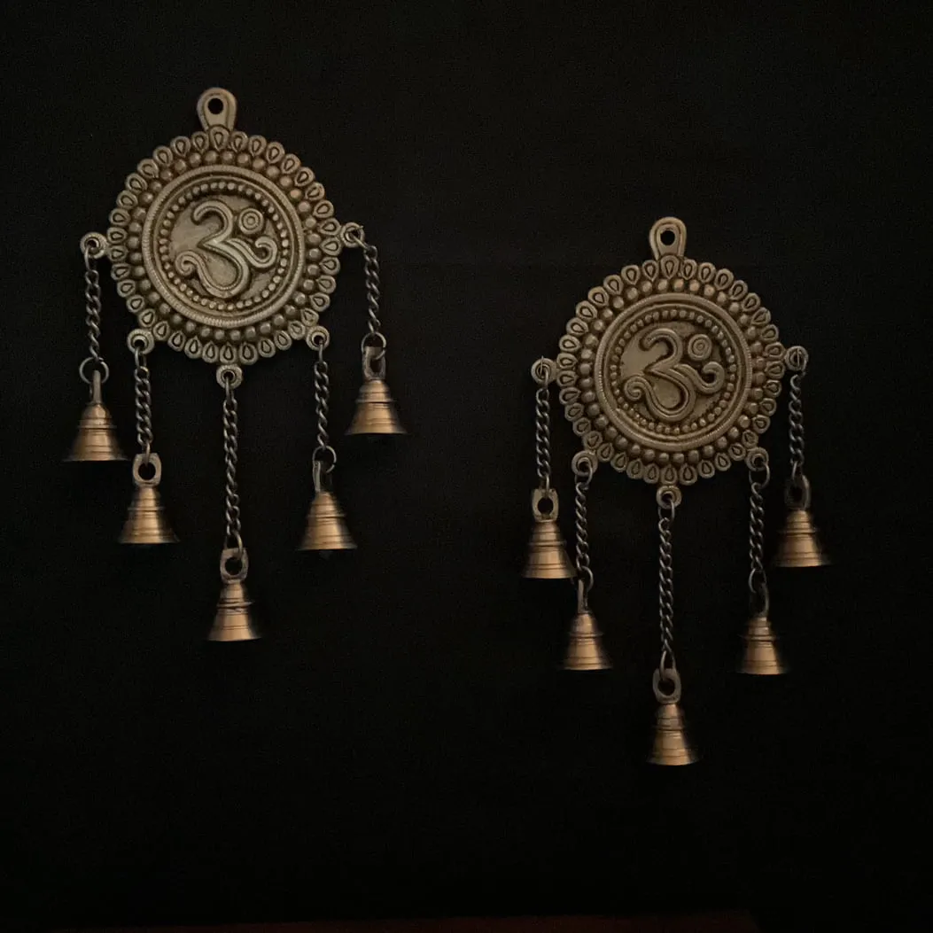 Om Hanging Bell (Set of 2) Brass Wall Decor