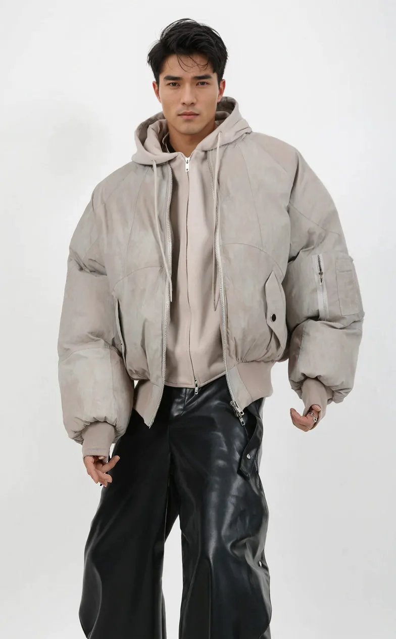 Oversized Mock Two-Piece Hooded Puffer Jacket