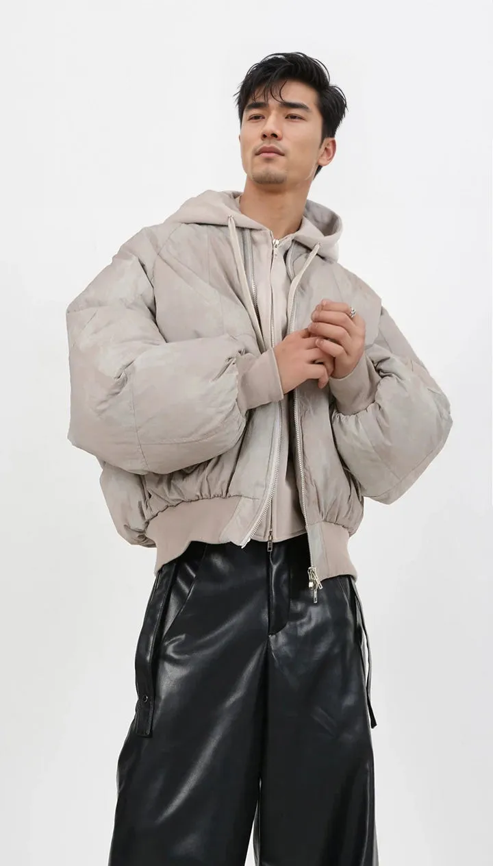 Oversized Mock Two-Piece Hooded Puffer Jacket