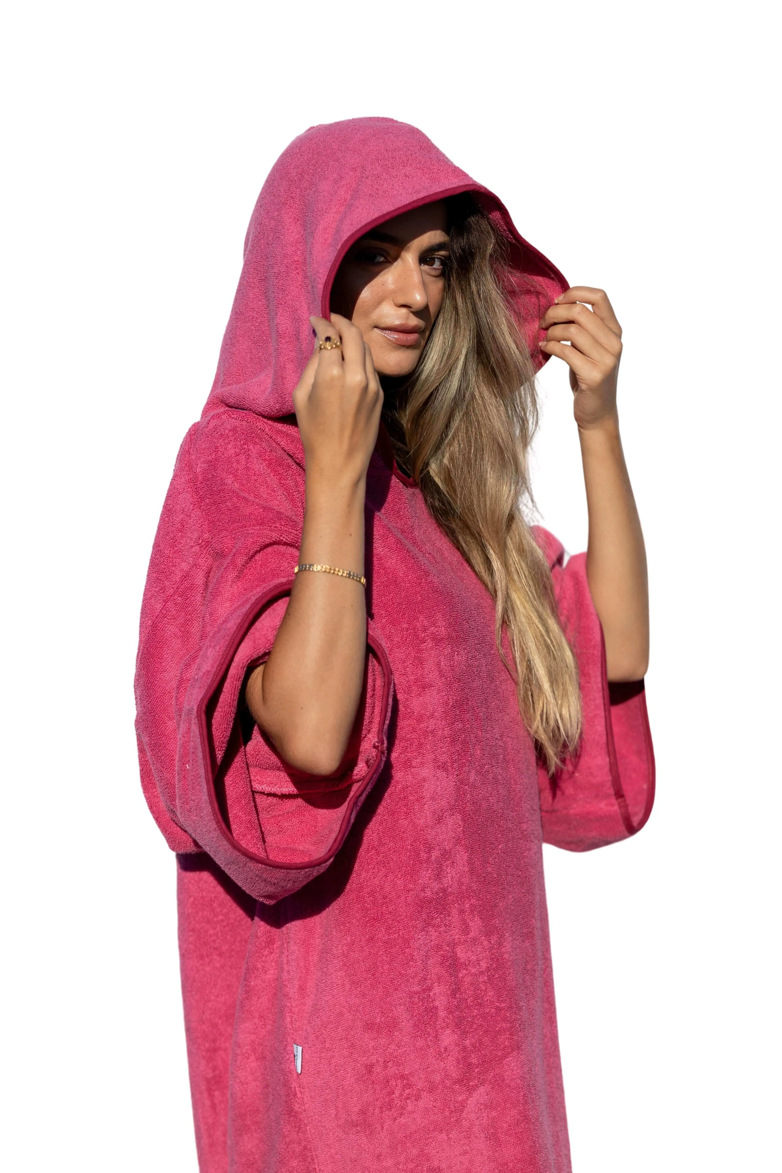 Pink Surf Poncho - One Size - Cotton - with sleeves