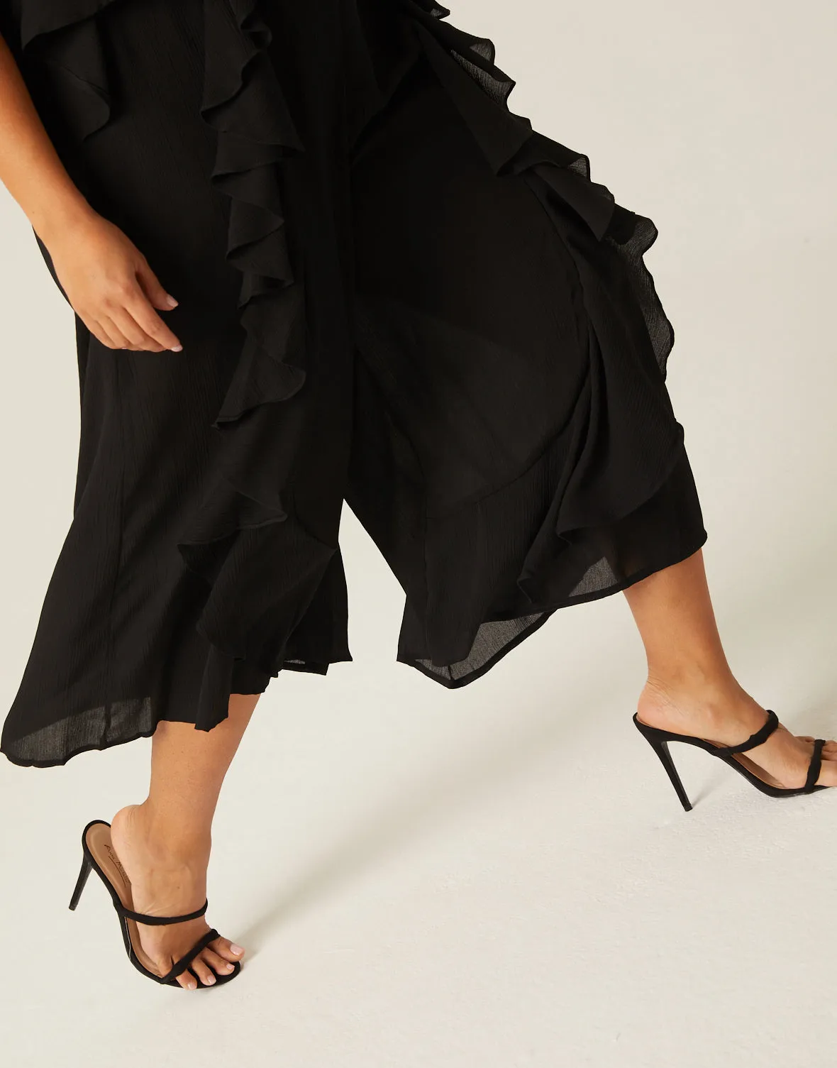 Plus Size Ruffle Sleeveless Crepe Jumpsuit