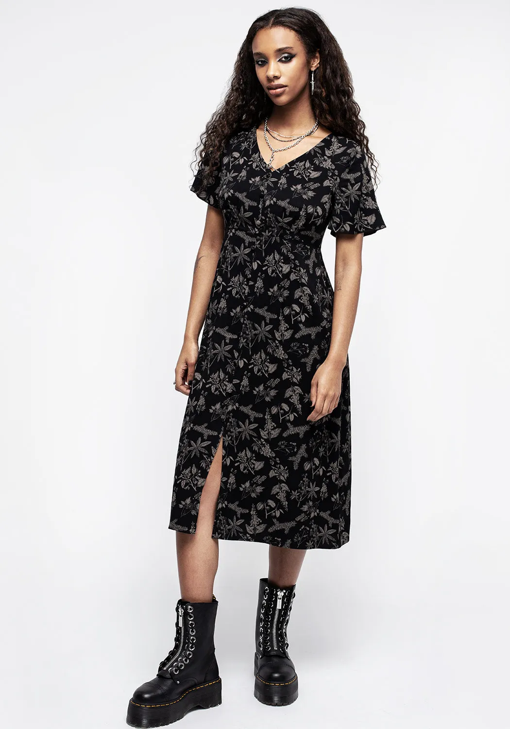 Poisonous Plants Short Sleeve Midi Dress