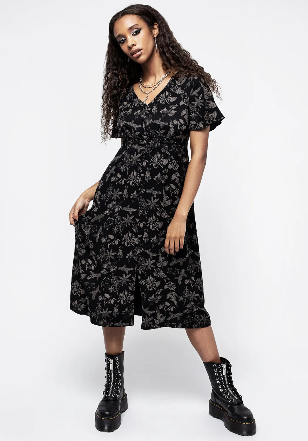 Poisonous Plants Short Sleeve Midi Dress