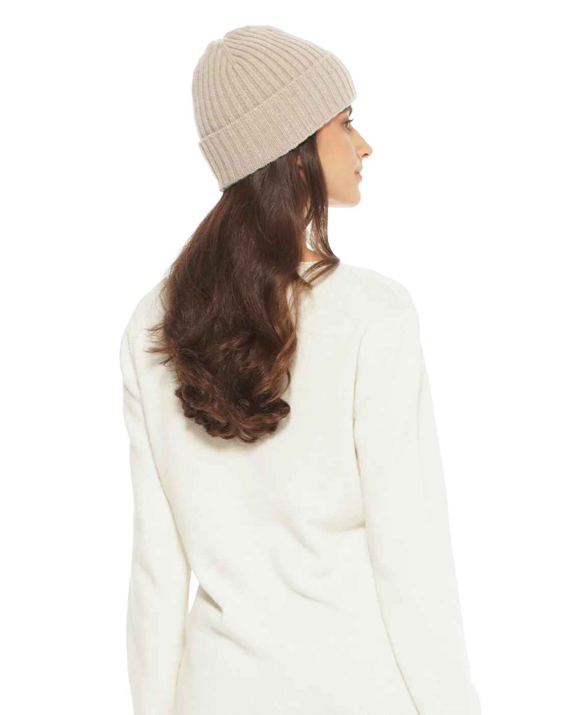 Pure Cashmere Ribbed Hat Beige