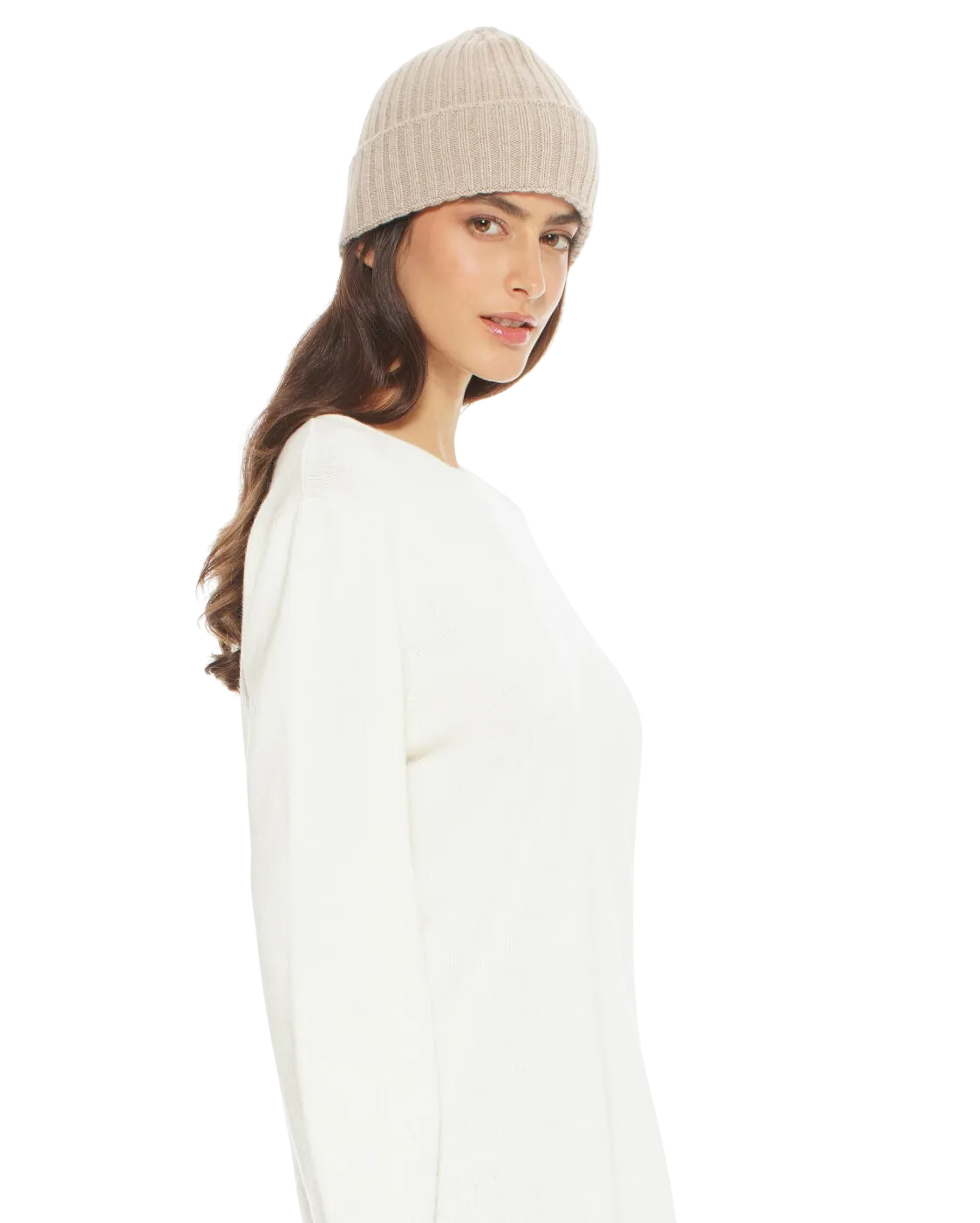 Pure Cashmere Ribbed Hat Beige