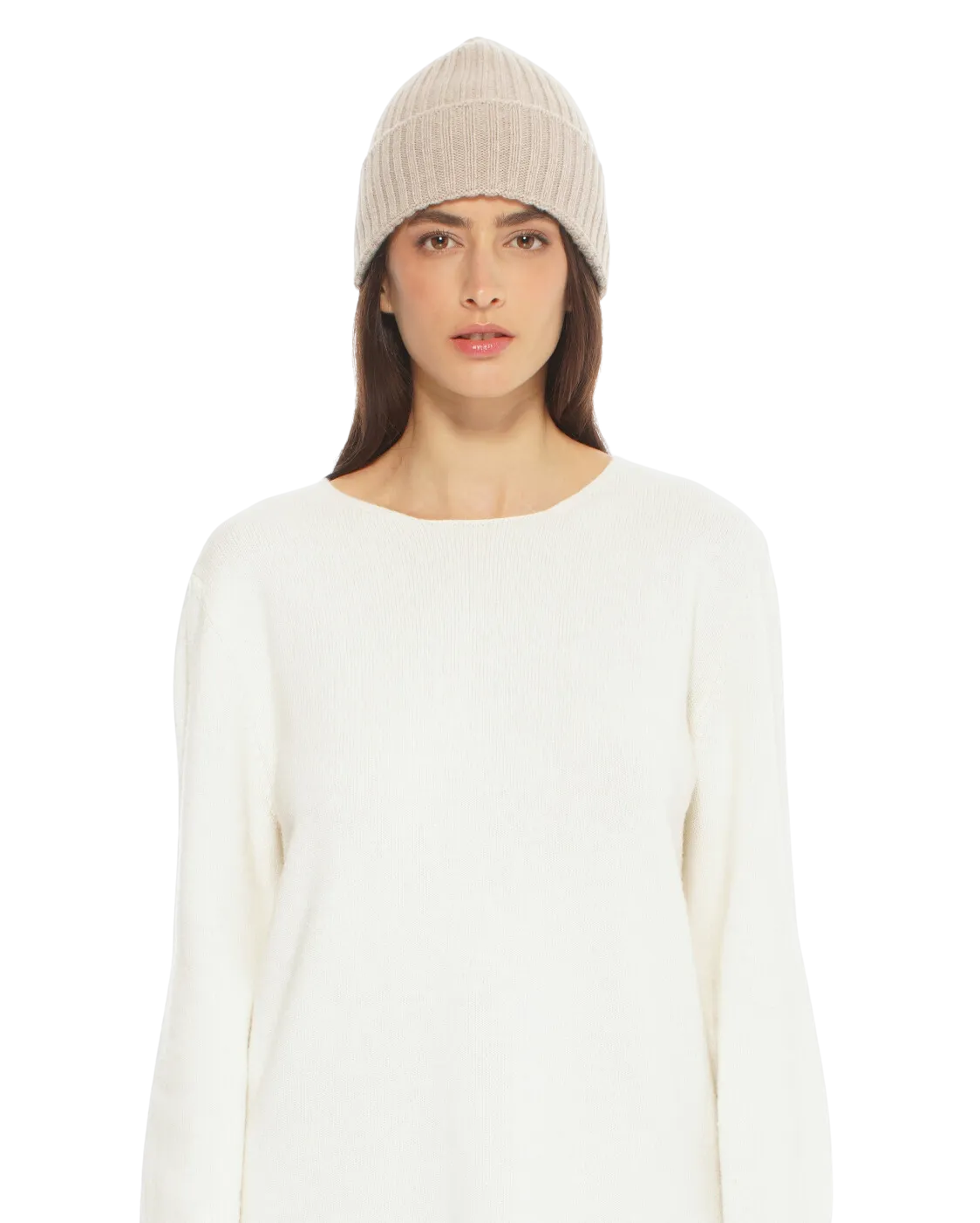 Pure Cashmere Ribbed Hat Beige