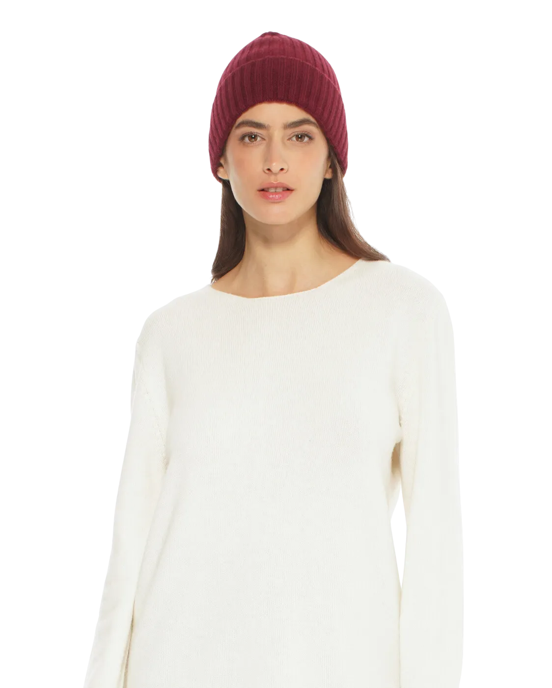 Pure Cashmere Ribbed Hat Bordeaux