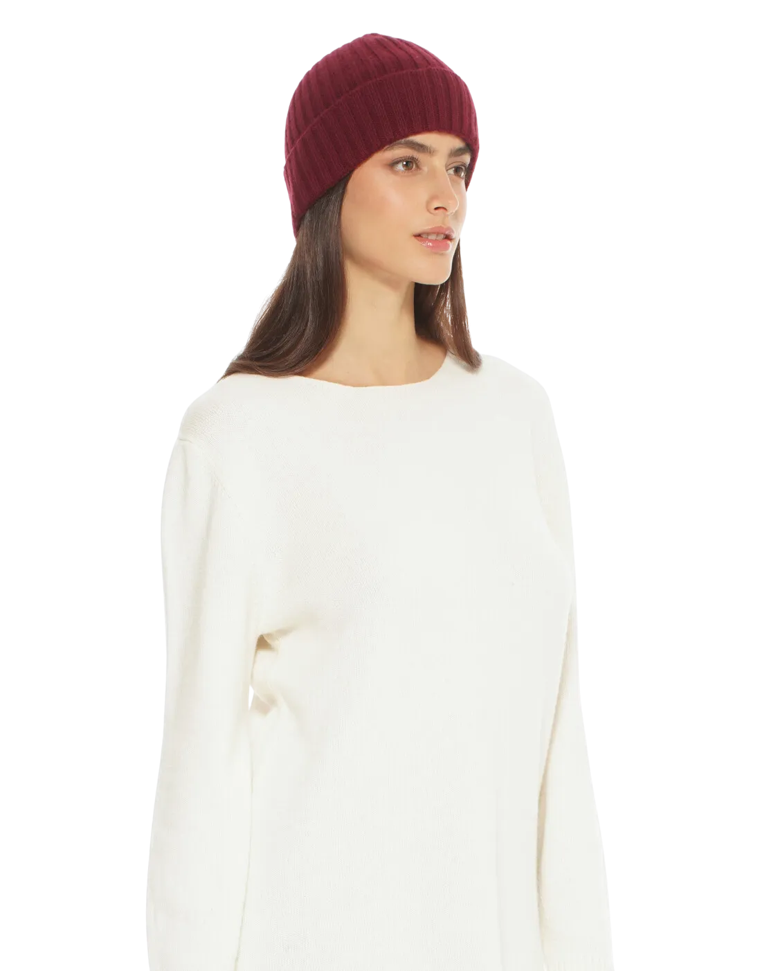 Pure Cashmere Ribbed Hat Bordeaux