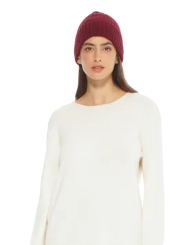 Pure Cashmere Ribbed Hat Bordeaux