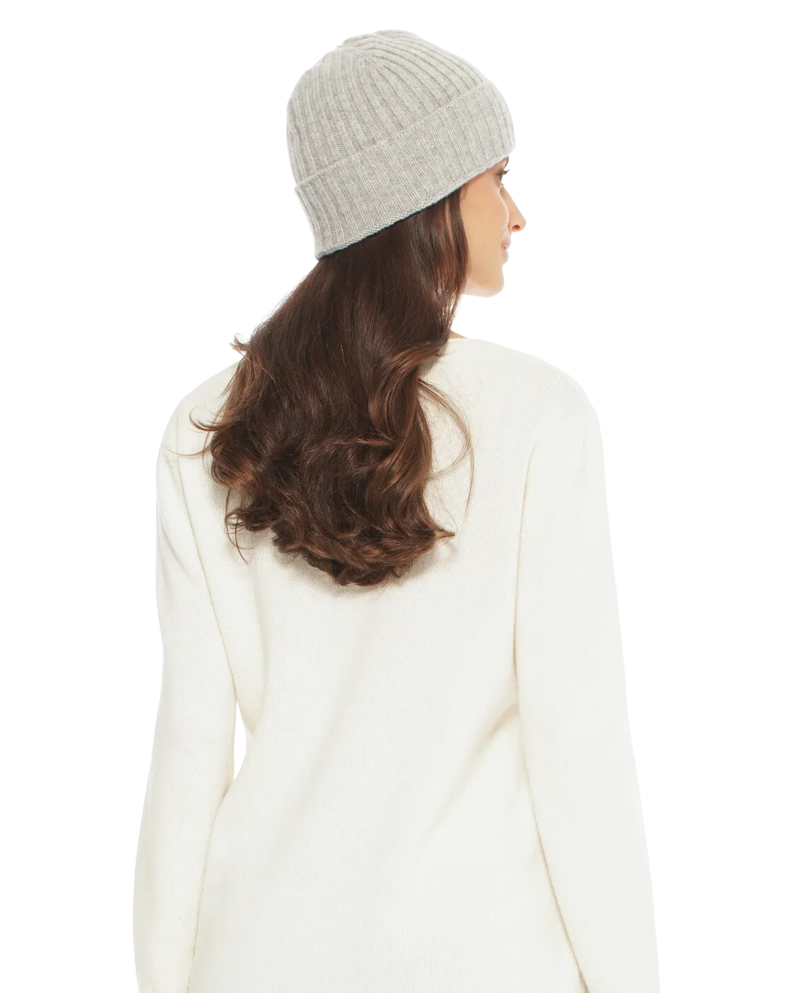 Pure Cashmere Ribbed Hat Light Grey