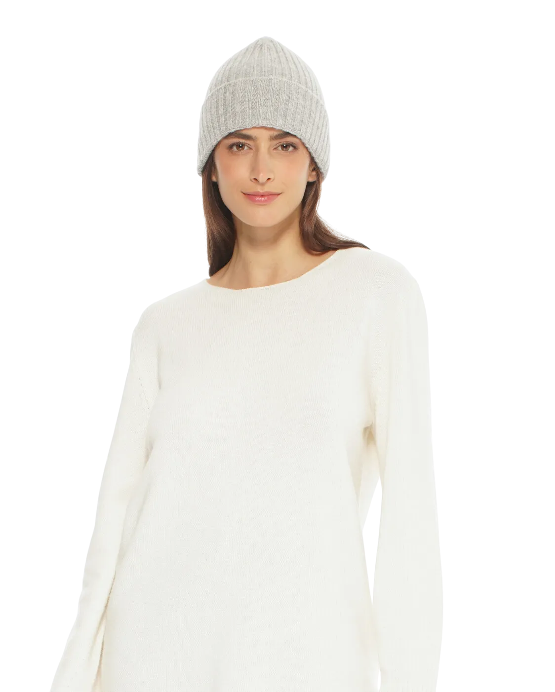 Pure Cashmere Ribbed Hat Light Grey