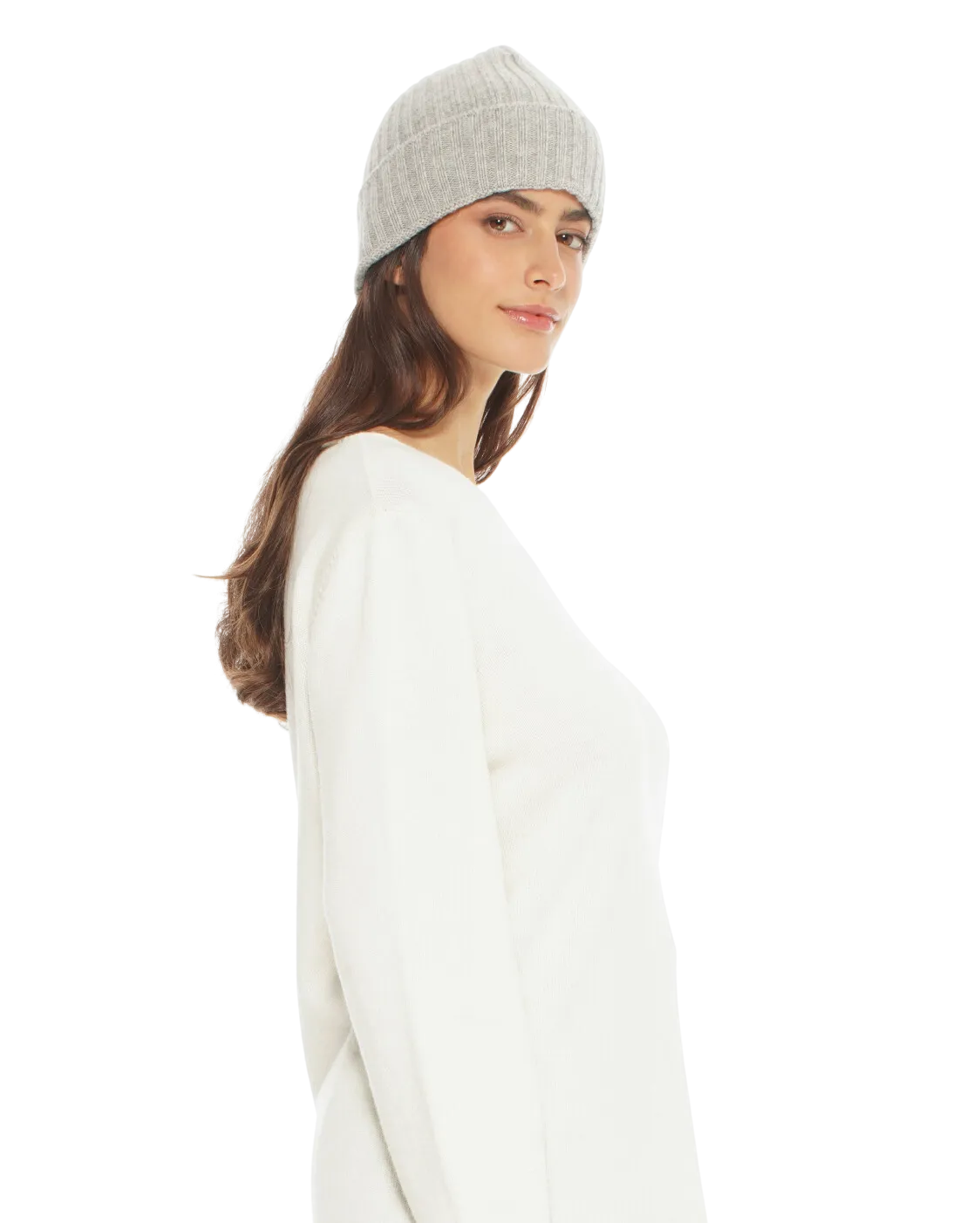 Pure Cashmere Ribbed Hat Light Grey