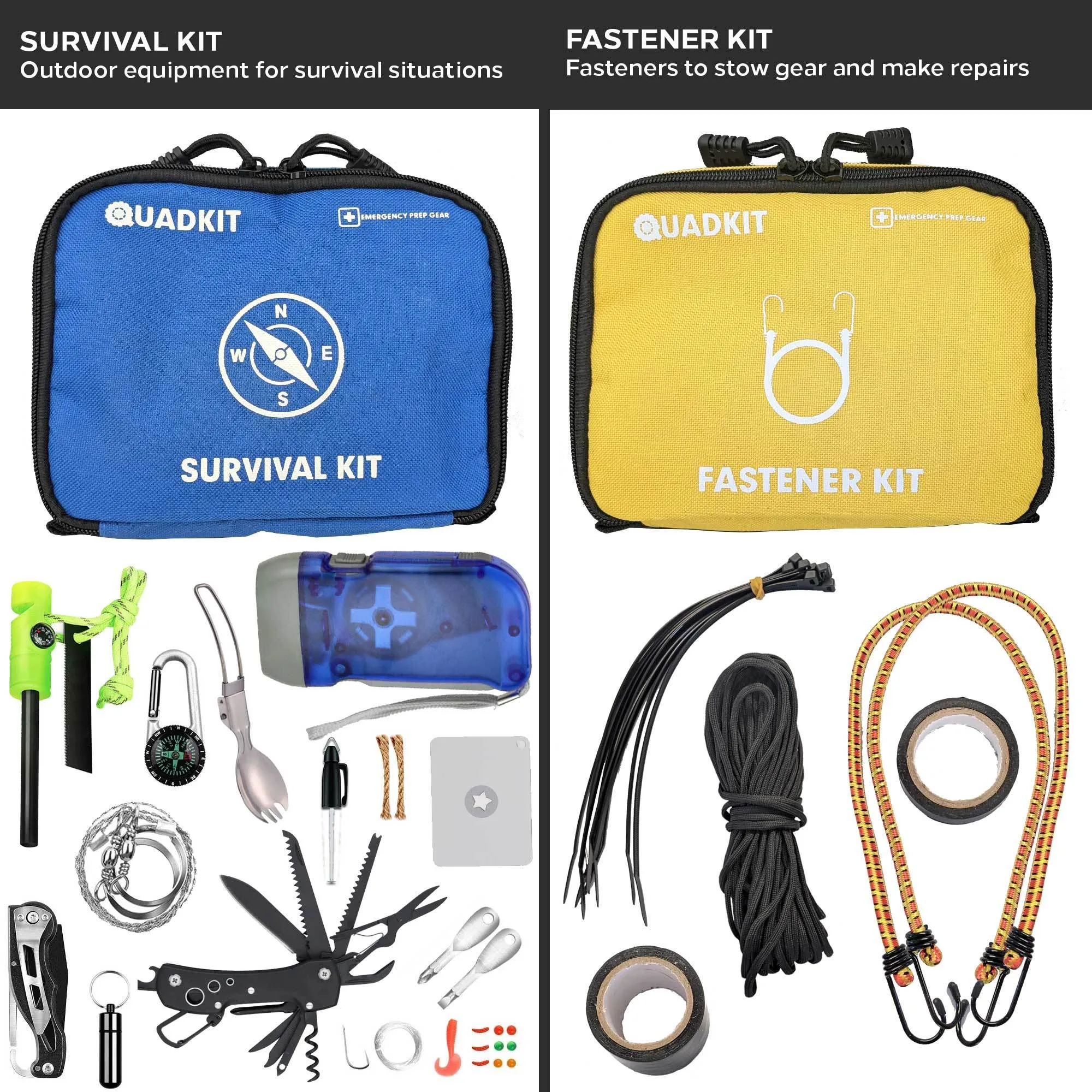 QUADKIT ATV Emergency Kit (106 Essential Items) for ATV;  UTV;  SxS;  4 Wheelers;  Quads;  Side by Sides;  4x4s;  Off-Road | 4-in-1 Kit: Auto Kit;  First Aid Kit;  Survival Kit;  Fastener Kit