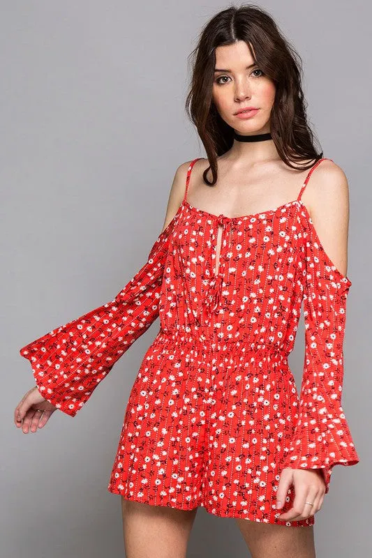 Red Cold Shoulder Romper