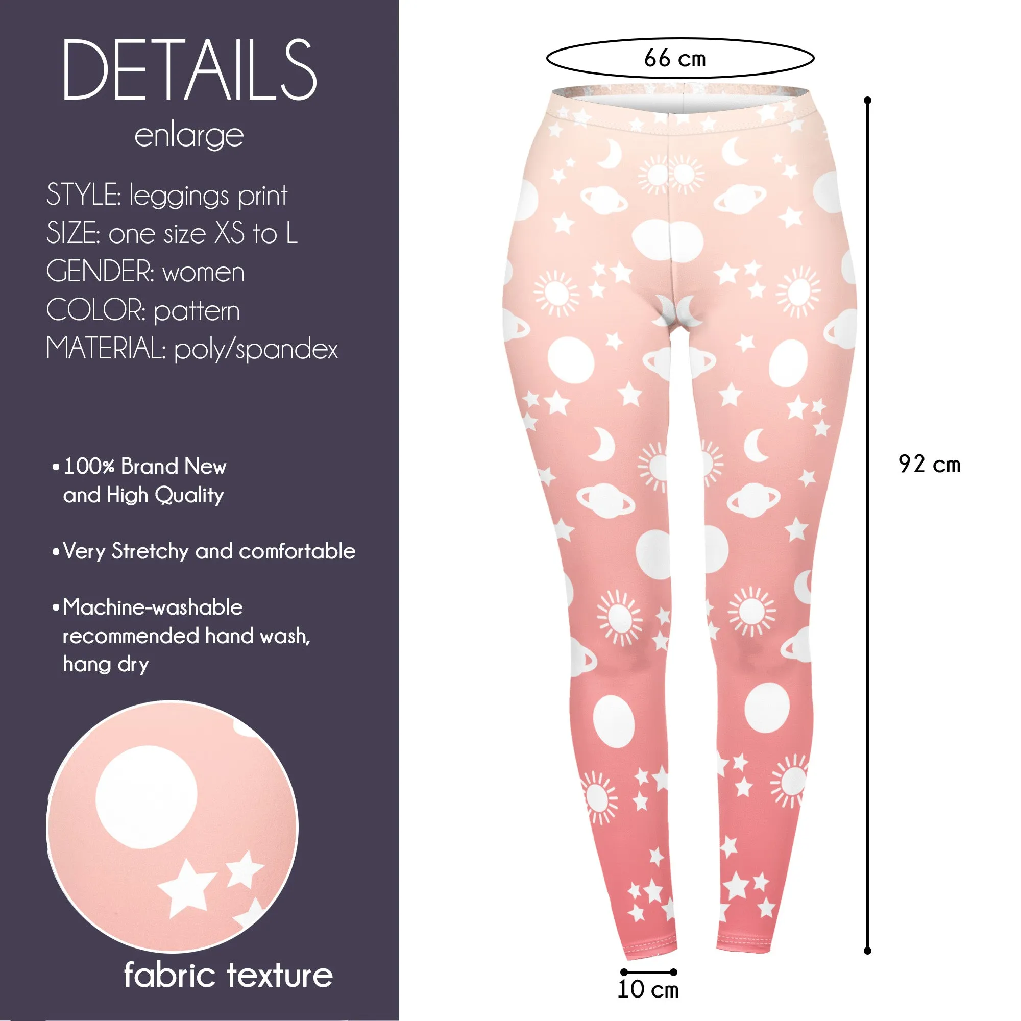 Regular Leggings (8-12 UK Size) - Cute Pink Planets