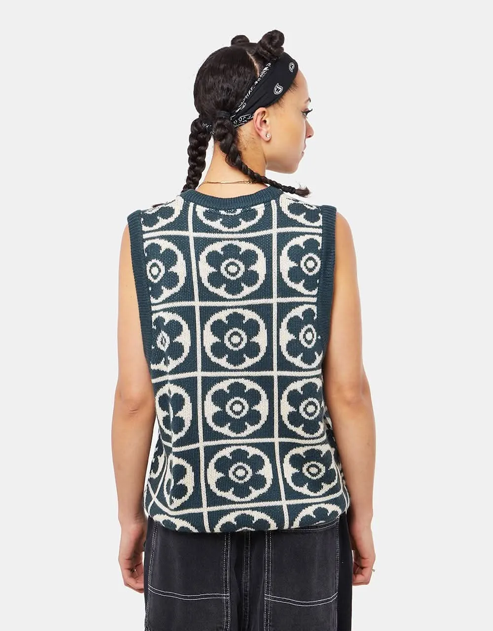 Route One Majolica Knitted Vest - Teal/Ivory Cream