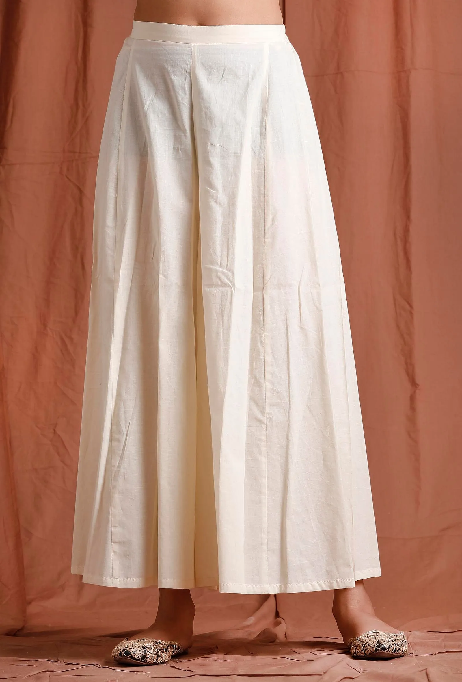 Set of 2: Off White Slip Cotton Kurta with Palazzo