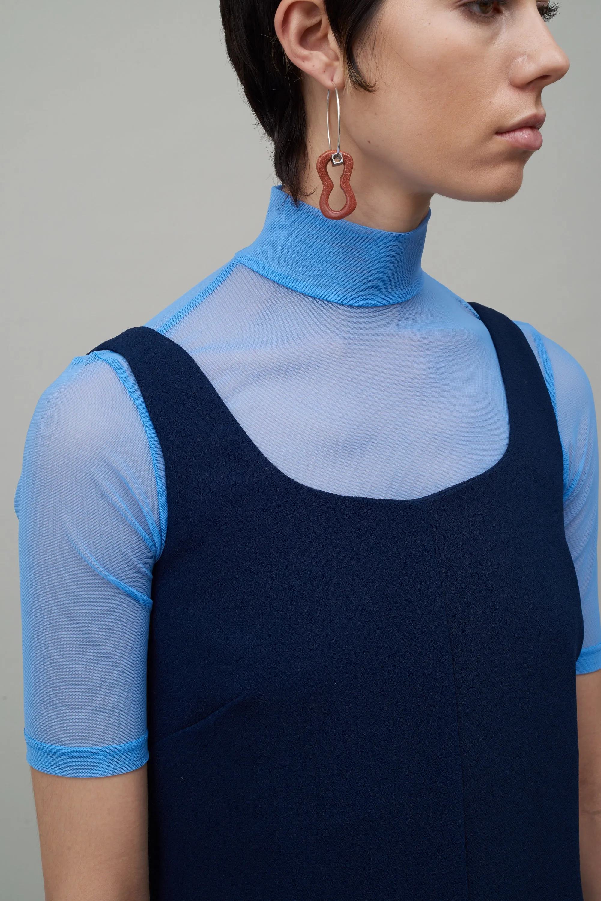 SHORT SLEEVE MESH TURTLENECK - PERIWINKLE